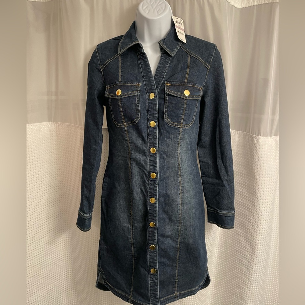 NWT! Cute fitted dark denim dress.  Size 0. Macy’s brand: I.N.C.